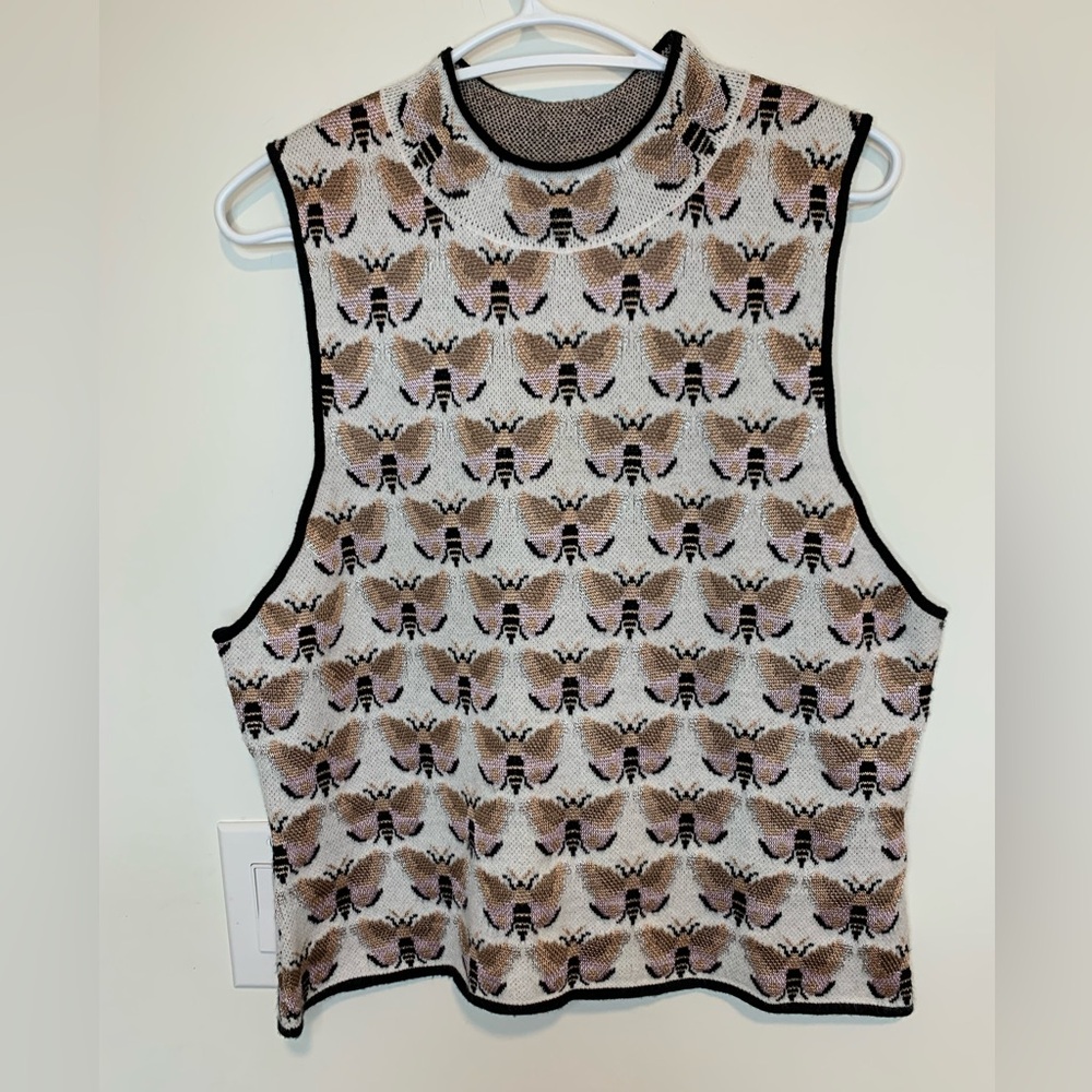 Anthropologie Maeve Sarah Gordon Bee Mock Neck Knit Sweater Vest Size Large
